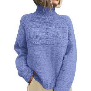 PRETTYGARDEN Women’s Turtleneck Sweaters 2026 Fall Chunky Knit Pullover Long Sleeve Jumper Tops Trendy Winter Clothes(Blue)