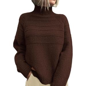 PRETTYGARDEN Women’s Turtleneck Sweaters 2026 Fall Chunky Knit Pullover Long Sleeve Jumper Tops Trendy Winter Clothes(Brown)