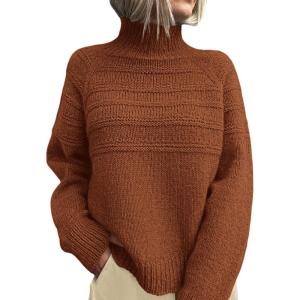 PRETTYGARDEN Women’s Turtleneck Sweaters 2026 Fall Chunky Knit Pullover Long Sleeve Jumper Tops Trendy Winter Clothes(Caramel)