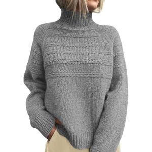 PRETTYGARDEN Women’s Turtleneck Sweaters 2026 Fall Chunky Knit Pullover Long Sleeve Jumper Tops Trendy Winter Clothes(Grey)