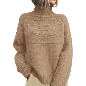 PRETTYGARDEN Women’s Turtleneck Sweaters 2026 Fall Chunky Knit Pullover Long Sleeve Jumper Tops Trendy Winter Clothes(Khaki)