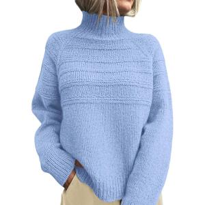 PRETTYGARDEN Women’s Turtleneck Sweaters 2026 Fall Chunky Knit Pullover Long Sleeve Jumper Tops Trendy Winter Clothes(Light Blue)