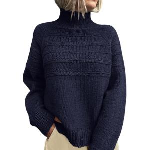 PRETTYGARDEN Women’s Turtleneck Sweaters 2026 Fall Chunky Knit Pullover Long Sleeve Jumper Tops Trendy Winter Clothes(Navy Blue)