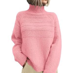 PRETTYGARDEN Women’s Turtleneck Sweaters 2026 Fall Chunky Knit Pullover Long Sleeve Jumper Tops Trendy Winter Clothes(Pink)