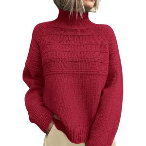 PRETTYGARDEN Women’s Turtleneck Sweaters 2026 Fall Chunky Knit Pullover Long Sleeve Jumper Tops Trendy Winter Clothes(Red)