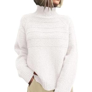 PRETTYGARDEN Women’s Turtleneck Sweaters 2026 Fall Chunky Knit Pullover Long Sleeve Jumper Tops Trendy Winter Clothes(White)