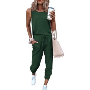 PRETTYGARDEN Women’s Two Piece Outfit Sets Casual Summer Sleeveless Matching Lounge Wear Spring Travel Clothes Tracksuit(Dark Green)