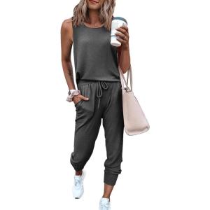 PRETTYGARDEN Women’s Two Piece Outfit Sets Casual Summer Sleeveless Matching Lounge Wear Spring Travel Clothes Tracksuit(Dark Grey)