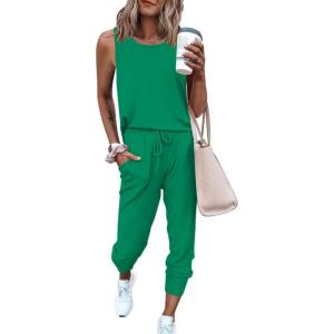 PRETTYGARDEN Women’s Two Piece Outfit Sets Casual Summer Sleeveless Matching Lounge Wear Spring Travel Clothes Tracksuit(Green)