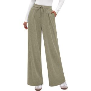 PRETTYGARDEN Women’s Wide Leg Pants 2025 Fall Clothes Elastic High Waisted Knit Lounge Palazzo Pant Trousers with Pockets