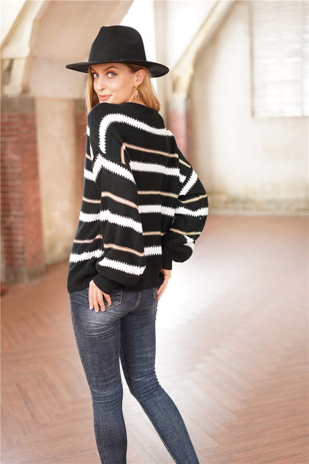 imagePRETTYGARDEN Sweaters for Women 2026 Long Sleeve Striped Knitted V Neck Pullover Jumper Tops Fall Outfits Fashion ClothingNarrow Striped Black