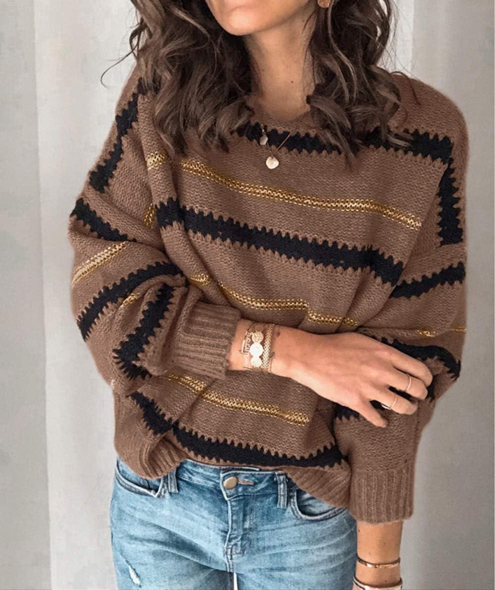 imagePRETTYGARDEN Sweaters for Women 2026 Long Sleeve Striped Knitted V Neck Pullover Jumper Tops Fall Outfits Fashion ClothingNarrow Striped Brown