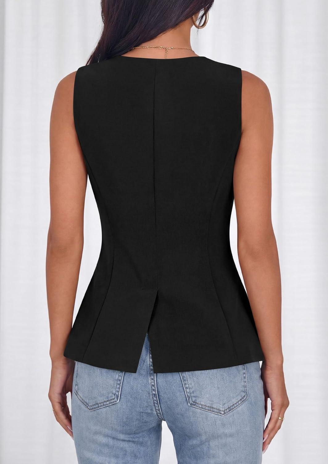 imagePRETTYGARDEN Womens Summer Sleeveless Blazer Vest Tops 2026 Trendy V Neck Button Down Business Casual Suit Vests WaistcoatBlack