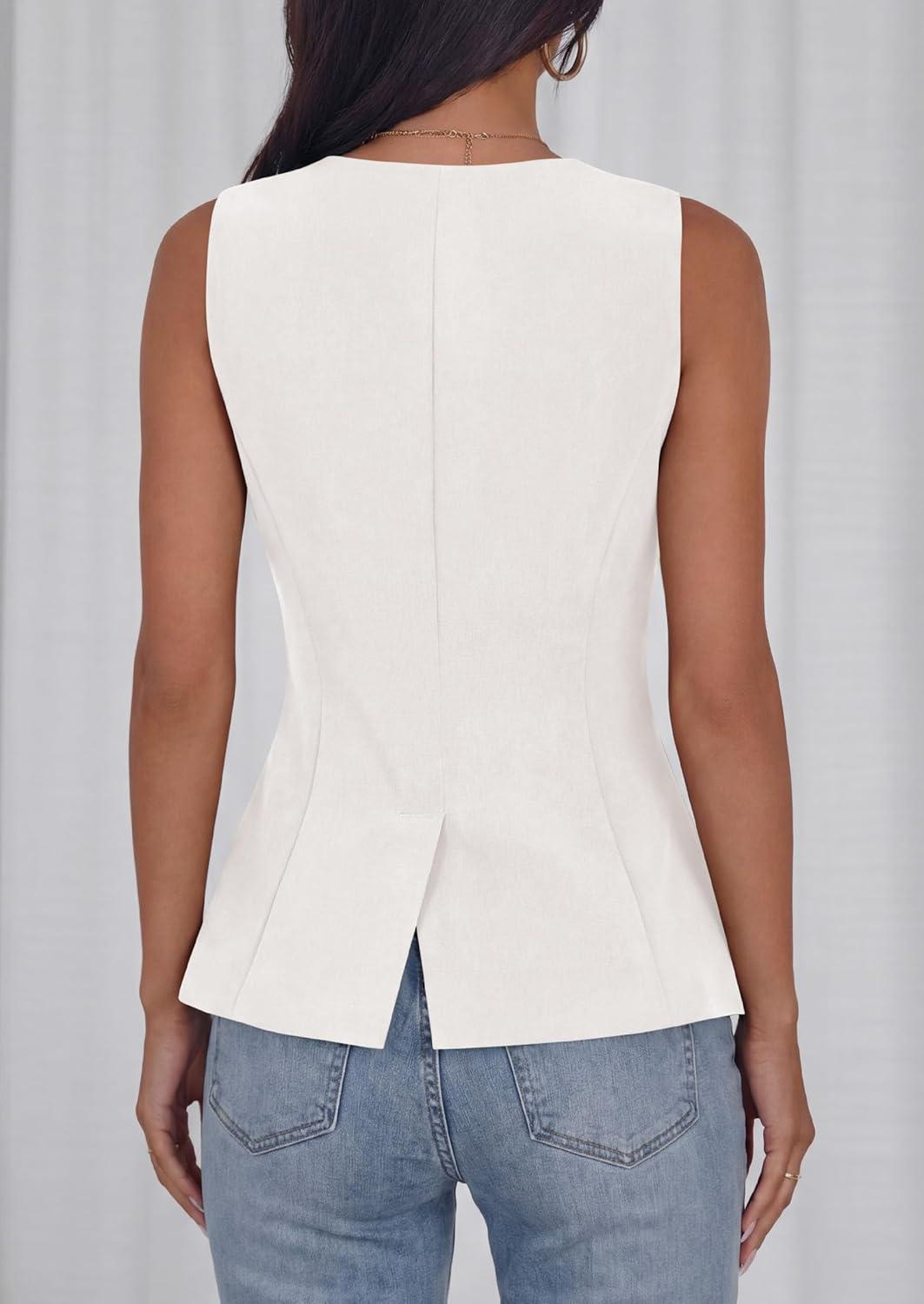 imagePRETTYGARDEN Womens Summer Sleeveless Blazer Vest Tops 2026 Trendy V Neck Button Down Business Casual Suit Vests WaistcoatWhite