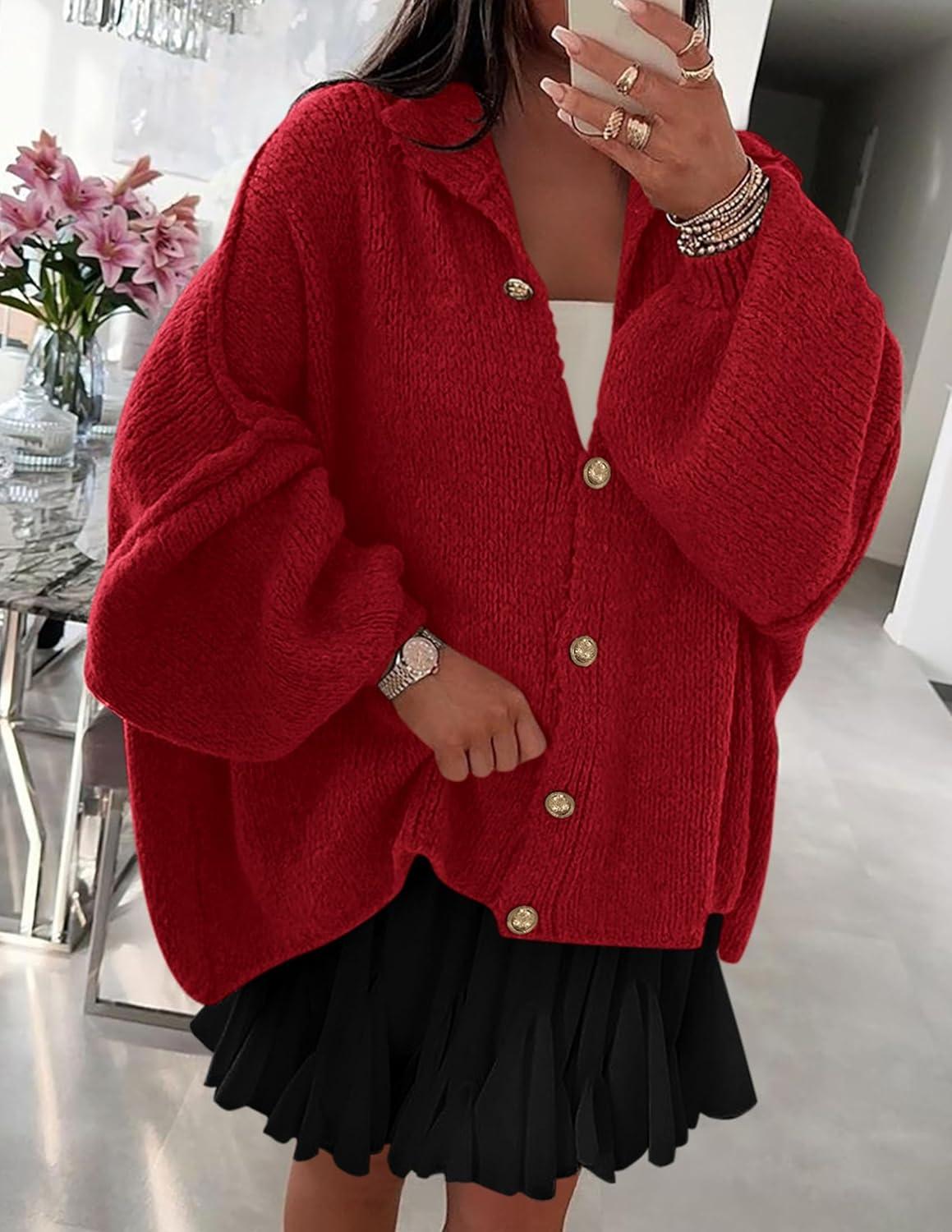 imagePRETTYGARDEN Womens Winter Button Down Cardigan Sweaters Mock Neck Lantern Long Sleeve Chunky Knit Jacket Trendy Outerwear