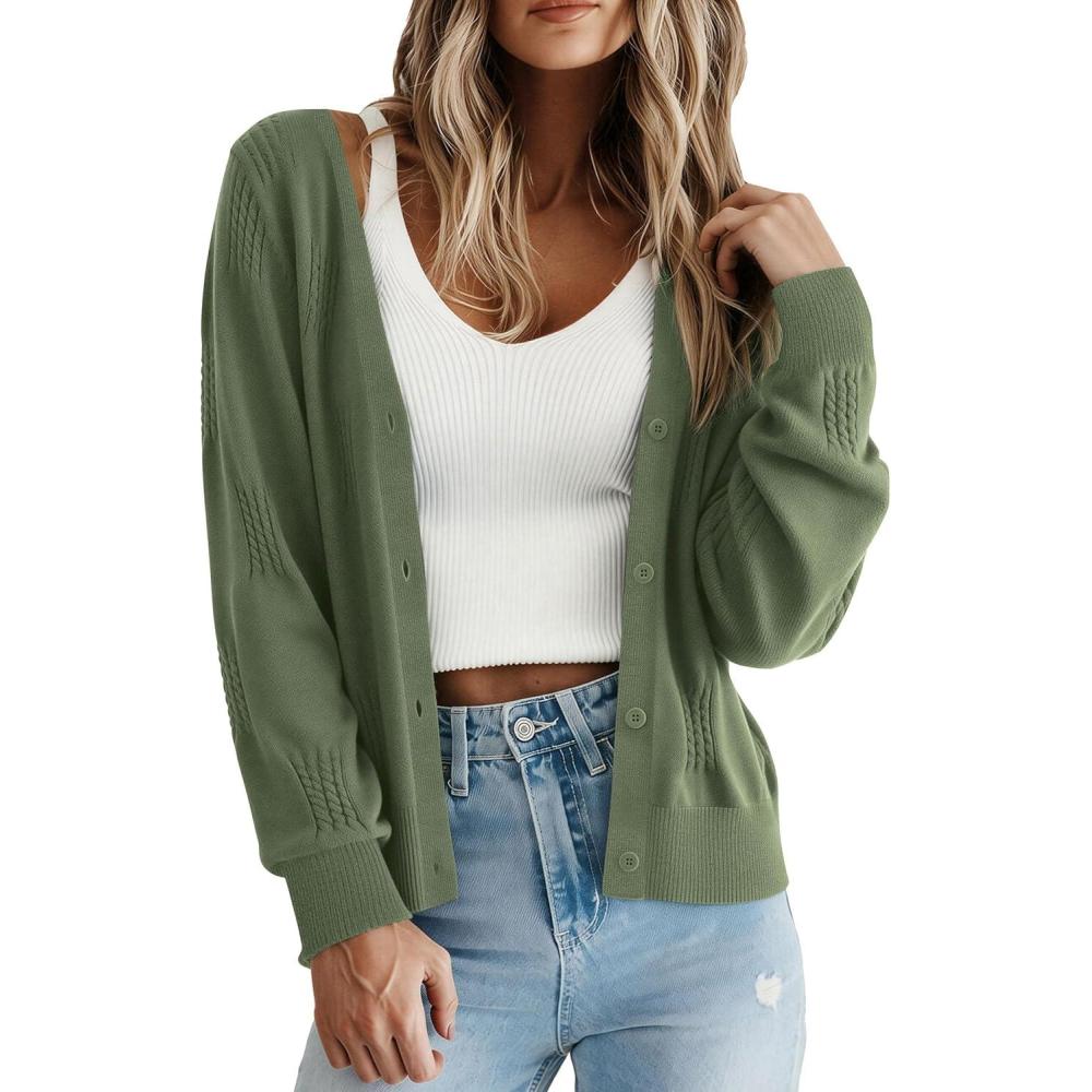imagePRETTYGARDEN Cardigan Sweaters for Women Lightweight Knit Button Up V Neck Shrugs 2026 Trendy Winter Fall Fashion ClothingArmy Green