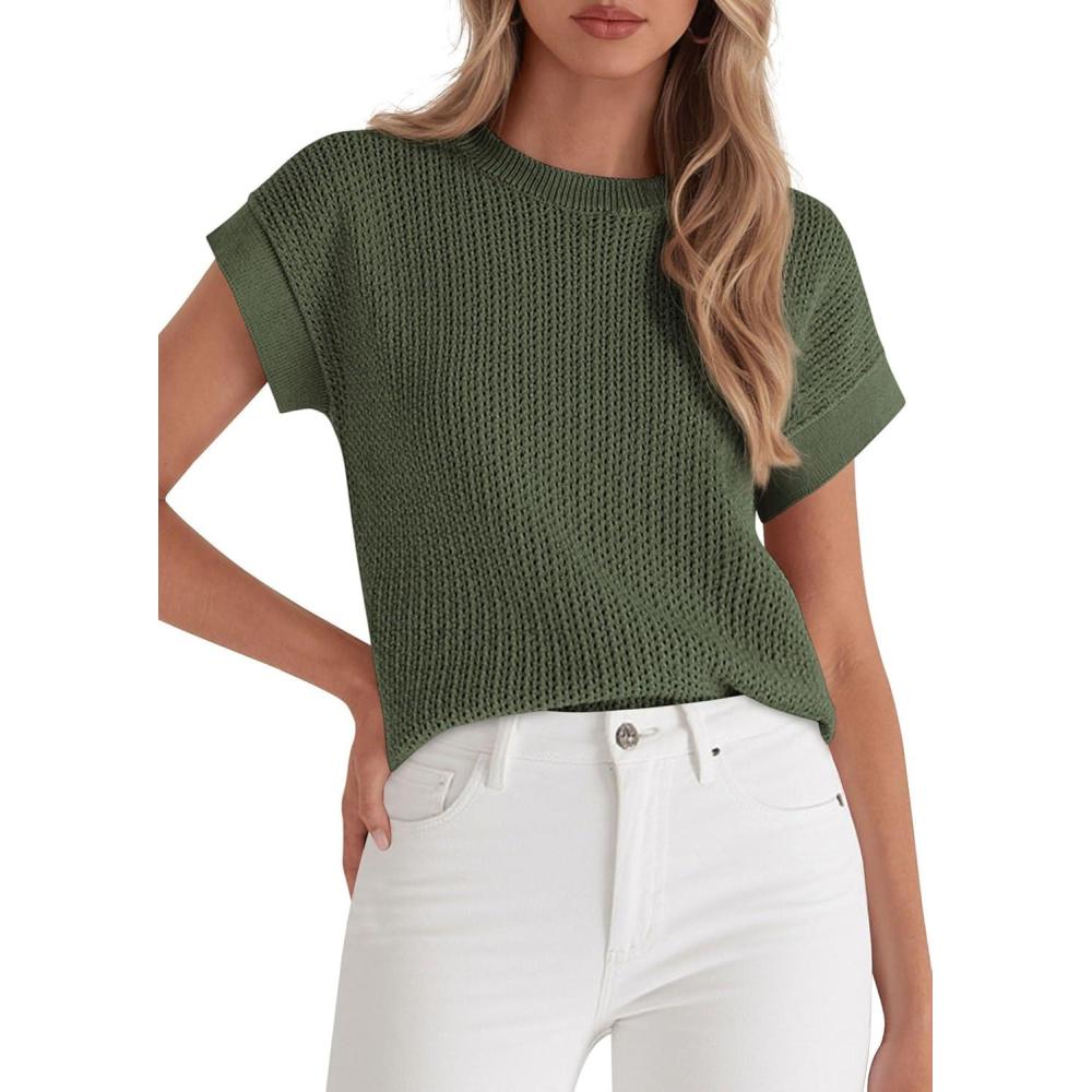 imagePRETTYGARDEN Women 2026 Spring Fashion Sweater Vest Business Casual Tank Top Cap Sleeve Knit Work Shirt Trendy Summer OutfitsGreen