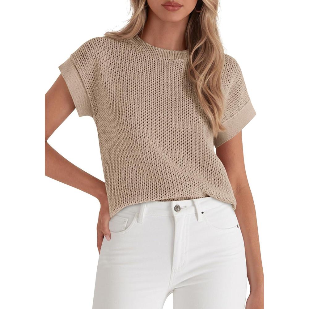 imagePRETTYGARDEN Women 2026 Spring Fashion Sweater Vest Business Casual Tank Top Cap Sleeve Knit Work Shirt Trendy Summer OutfitsKhaki