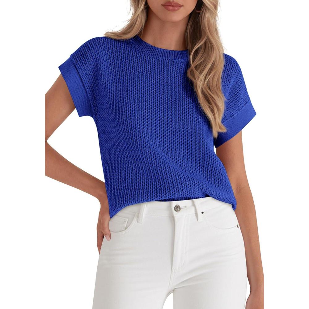 imagePRETTYGARDEN Women 2026 Spring Fashion Sweater Vest Business Casual Tank Top Cap Sleeve Knit Work Shirt Trendy Summer OutfitsRoyal Blue