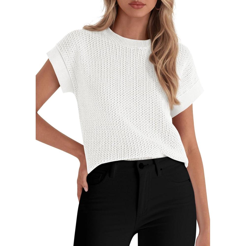 imagePRETTYGARDEN Women 2026 Spring Fashion Sweater Vest Business Casual Tank Top Cap Sleeve Knit Work Shirt Trendy Summer OutfitsWhite
