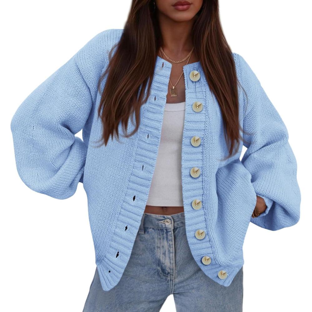 imagePRETTYGARDEN Womens 2026 Winter Cardigan Sweaters Trendy Chunky Knit Long Sleeve Button Up Casual Warm Fall Jackets CoatsBlue