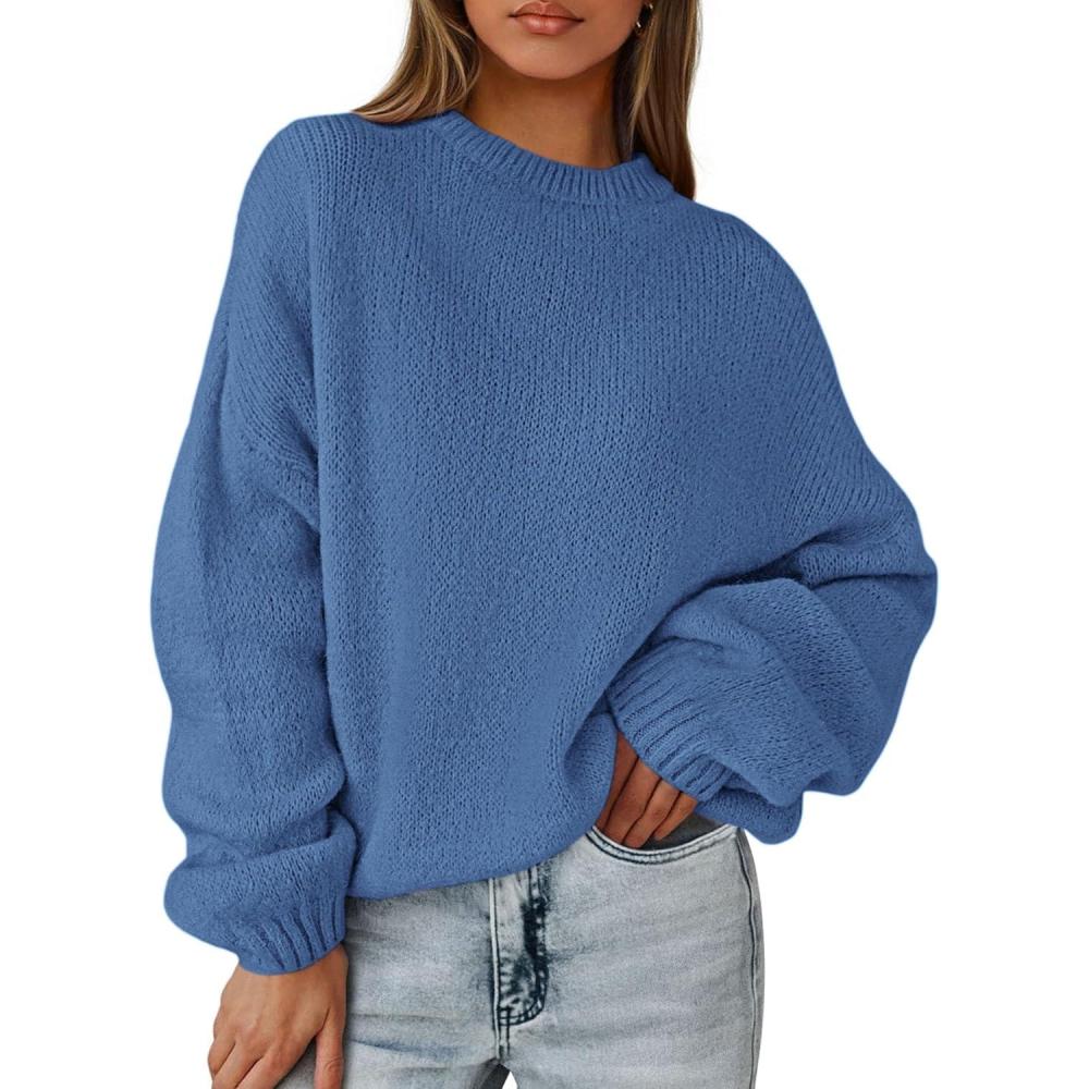 imagePRETTYGARDEN Womens Fall Oversized Sweaters Dressy Casual Long Sleeve Chunky Knit Winter Pullover Tops 2026 Holiday OutfitsBlue