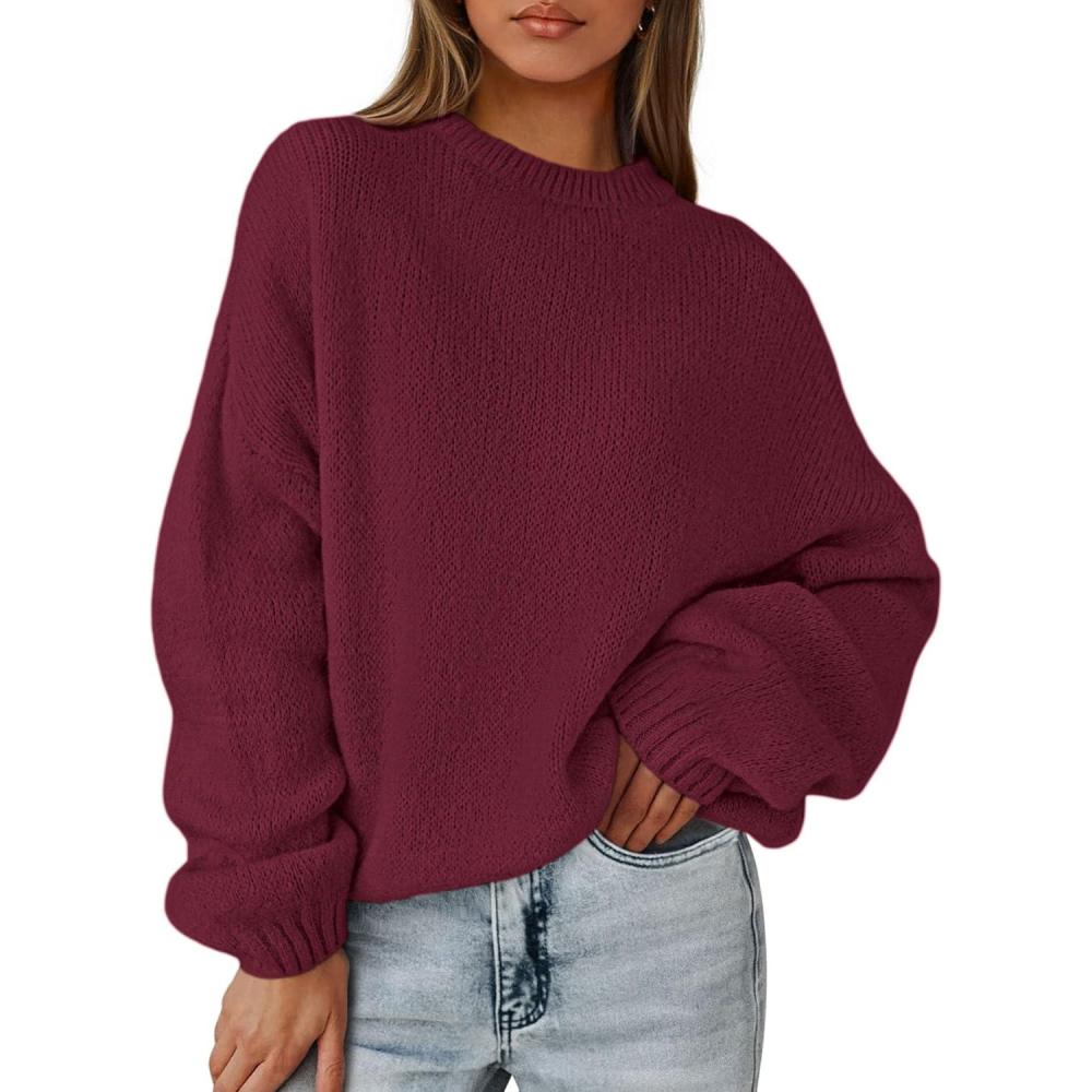 imagePRETTYGARDEN Womens Fall Oversized Sweaters Dressy Casual Long Sleeve Chunky Knit Winter Pullover Tops 2026 Holiday OutfitsBurgundy
