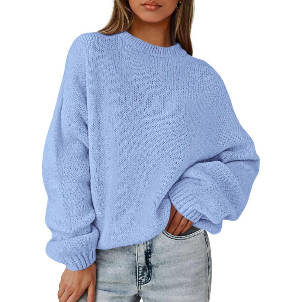 imagePRETTYGARDEN Womens Fall Oversized Sweaters Dressy Casual Long Sleeve Chunky Knit Winter Pullover Tops 2026 Holiday OutfitsLight Blue