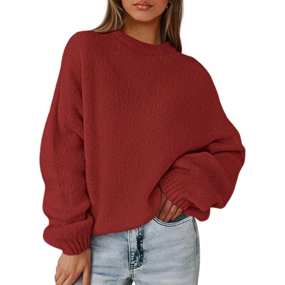 imagePRETTYGARDEN Womens Fall Oversized Sweaters Dressy Casual Long Sleeve Chunky Knit Winter Pullover Tops 2026 Holiday OutfitsRed