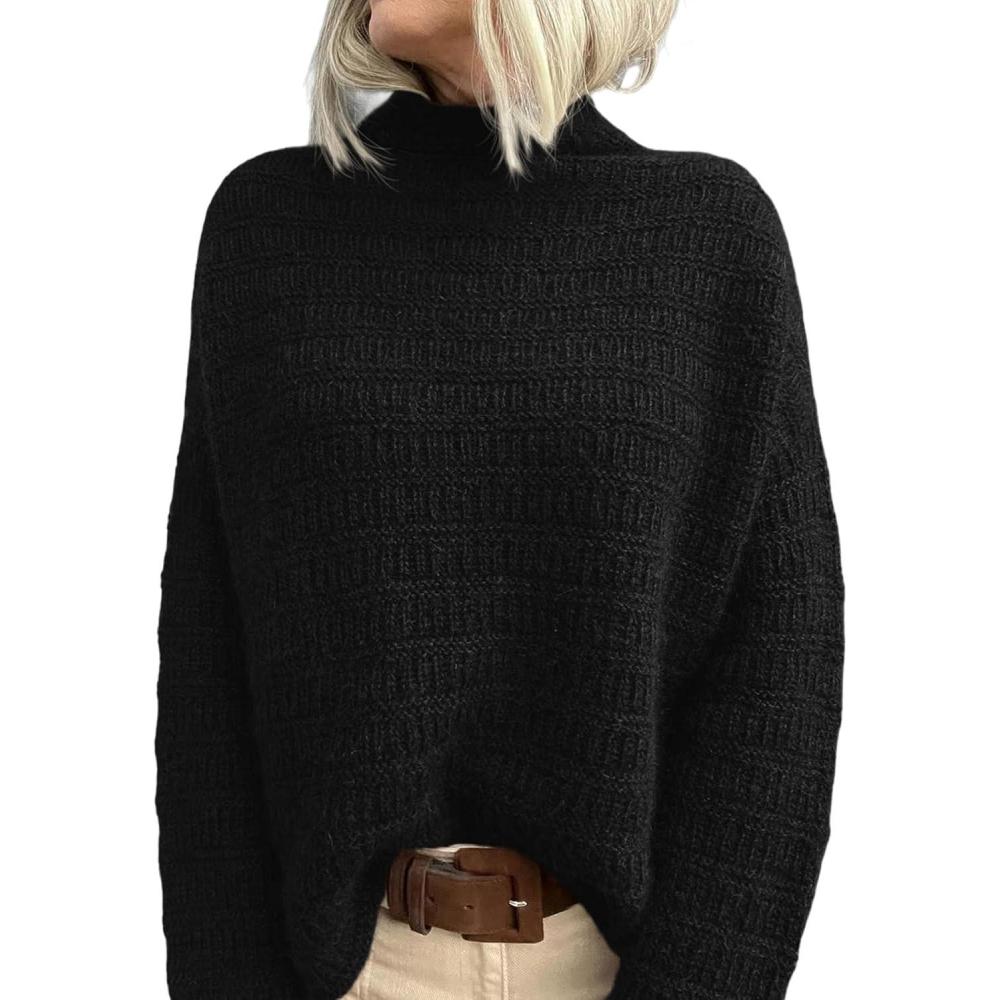 imagePRETTYGARDEN Womens Mock Neck Oversized Sweaters 2026 Long Sleeve Pullover Fall Sweater Knit Jumper Tops Winter ClothingBlack