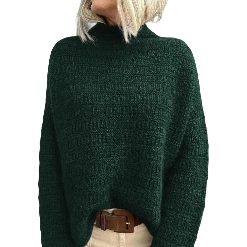 imagePRETTYGARDEN Womens Mock Neck Oversized Sweaters 2026 Long Sleeve Pullover Fall Sweater Knit Jumper Tops Winter ClothingDark Green