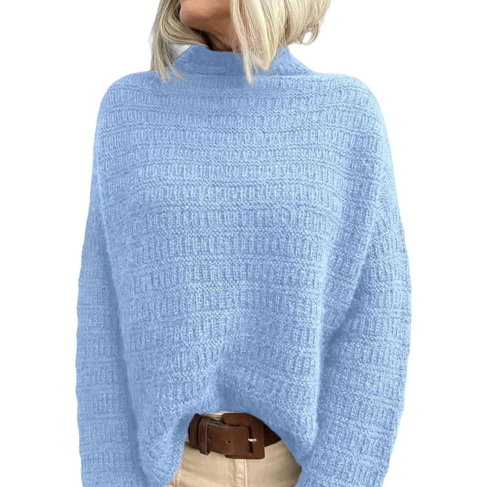 imagePRETTYGARDEN Womens Mock Neck Oversized Sweaters 2026 Long Sleeve Pullover Fall Sweater Knit Jumper Tops Winter ClothingLight Blue