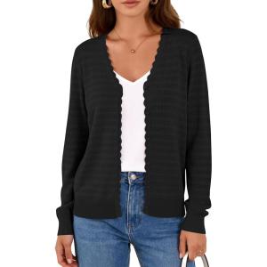 PRETTYGARDEN Lightweight Cardigans for Women Trendy Cozy Fall Fashion Long Sleeve Button V Neck Soft Knit Spring Sweater Tops(Black)