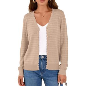 PRETTYGARDEN Lightweight Cardigans for Women Trendy Cozy Fall Fashion Long Sleeve Button V Neck Soft Knit Spring Sweater Tops(Khaki)