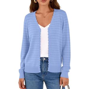 PRETTYGARDEN Lightweight Cardigans for Women Trendy Cozy Fall Fashion Long Sleeve Button V Neck Soft Knit Spring Sweater Tops(Light Blue)