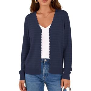 PRETTYGARDEN Lightweight Cardigans for Women Trendy Cozy Fall Fashion Long Sleeve Button V Neck Soft Knit Spring Sweater Tops(Navy Blue)