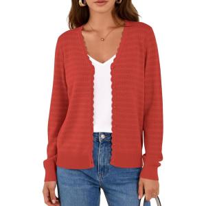 PRETTYGARDEN Lightweight Cardigans for Women Trendy Cozy Fall Fashion Long Sleeve Button V Neck Soft Knit Spring Sweater Tops(Rust Red)