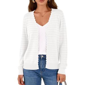 PRETTYGARDEN Lightweight Cardigans for Women Trendy Cozy Fall Fashion Long Sleeve Button V Neck Soft Knit Spring Sweater Tops(White)