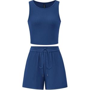 PRETTYGARDEN Lounge Sets for Women 2025 Summer Two Piece Matching Outfits Beach Vacation Clothes Sleeveless Tops and Shorts