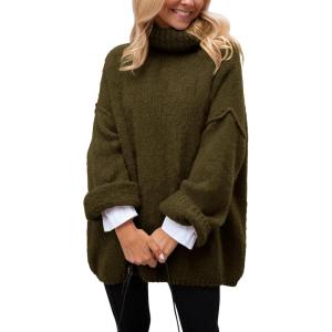 PRETTYGARDEN Oversized Sweaters for Women Chunky Turtleneck Sweater Fall Fashion Clothes Long Sleeve Tops Winter Clothing(Army Green)