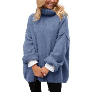 PRETTYGARDEN Oversized Sweaters for Women Chunky Turtleneck Sweater Fall Fashion Clothes Long Sleeve Tops Winter Clothing(Blue)