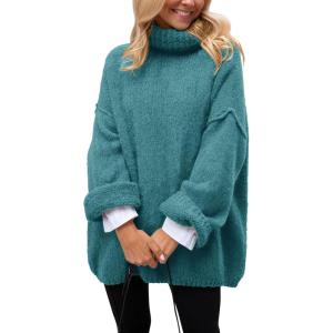 PRETTYGARDEN Oversized Sweaters for Women Chunky Turtleneck Sweater Fall Fashion Clothes Long Sleeve Tops Winter Clothing(Blue Green)