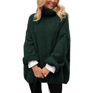 PRETTYGARDEN Oversized Sweaters for Women Chunky Turtleneck Sweater Fall Fashion Clothes Long Sleeve Tops Winter Clothing(Dark Green)