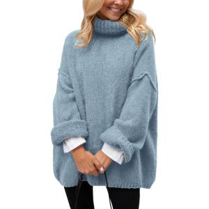 PRETTYGARDEN Oversized Sweaters for Women Chunky Turtleneck Sweater Fall Fashion Clothes Long Sleeve Tops Winter Clothing(Light Blue)