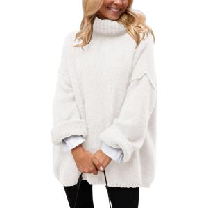 PRETTYGARDEN Oversized Sweaters for Women Chunky Turtleneck Sweater Fall Fashion Clothes Long Sleeve Tops Winter Clothing(White)