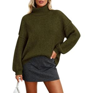 PRETTYGARDEN Oversized Sweaters for Women Fall Clothes 2025 Long Sleeve Mock Neck Tops Chunky Knit Pullover Winter Clothing(Army Green)