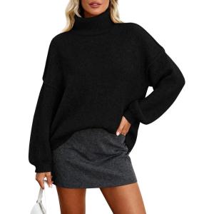 PRETTYGARDEN Oversized Sweaters for Women Fall Clothes 2025 Long Sleeve Mock Neck Tops Chunky Knit Pullover Winter Clothing(Black)