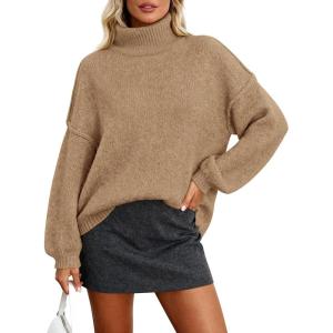 PRETTYGARDEN Oversized Sweaters for Women Fall Clothes 2025 Long Sleeve Mock Neck Tops Chunky Knit Pullover Winter Clothing(Khaki)