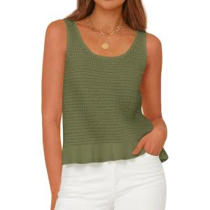PRETTYGARDEN Sleeveless Sweater Tops for Women 2026 Spring Boho Tank Top Summer Crochet Scoop Neck Beach Vacation Clothes(Army Green)