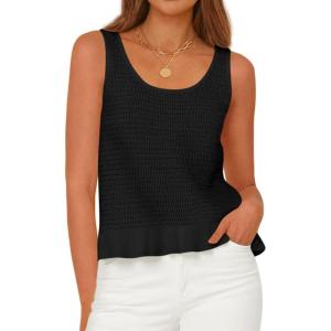 PRETTYGARDEN Sleeveless Sweater Tops for Women 2026 Spring Boho Tank Top Summer Crochet Scoop Neck Beach Vacation Clothes(Black)
